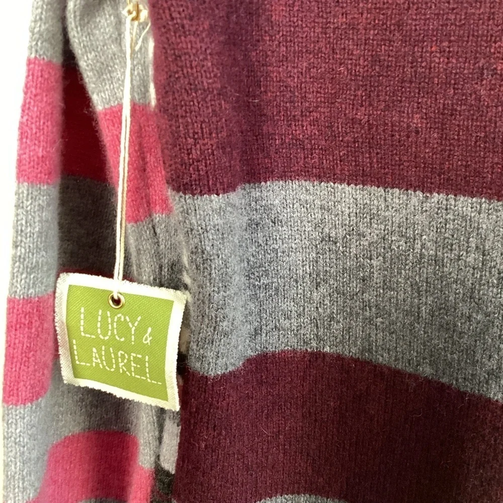 Lucy & Laurel NWT Merino Wool Pullover Sweater pink gray striped button back L
